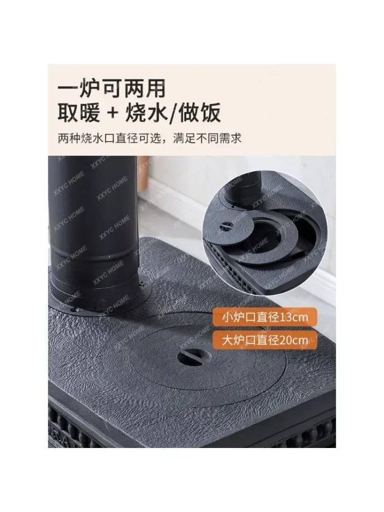 Wood-Burning Cast Iron Fireplace Real Fire Heating Stove Household Roasting Stove Support Afterburning