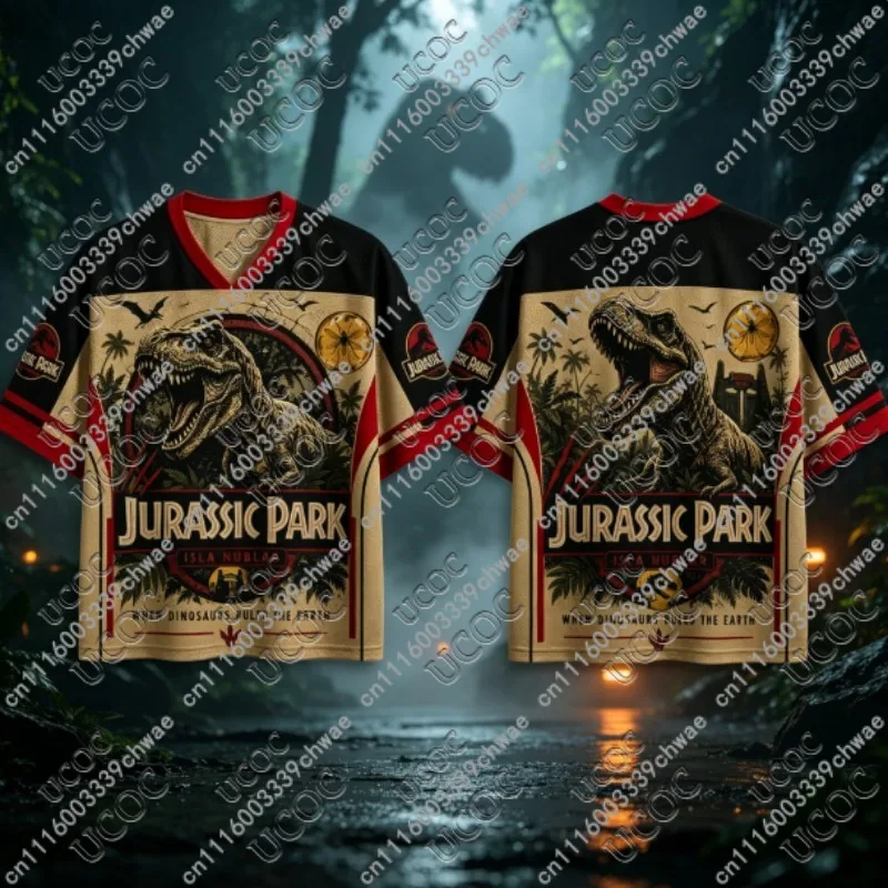 Retro-Film Jurassic Park T‑Rex Dinosaurier Grafik Mesh-Trikot für Herren und Damen, Y2K Oversized, atmungsaktiv, Street-Athletic, lässiges T-Shirt – Detail 4