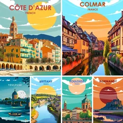 Diamond Dots for Adults Retro Travel Wall Art,DIY Diamond Painting Kits for Adults,France City Riveria Colmar Marseille Provence