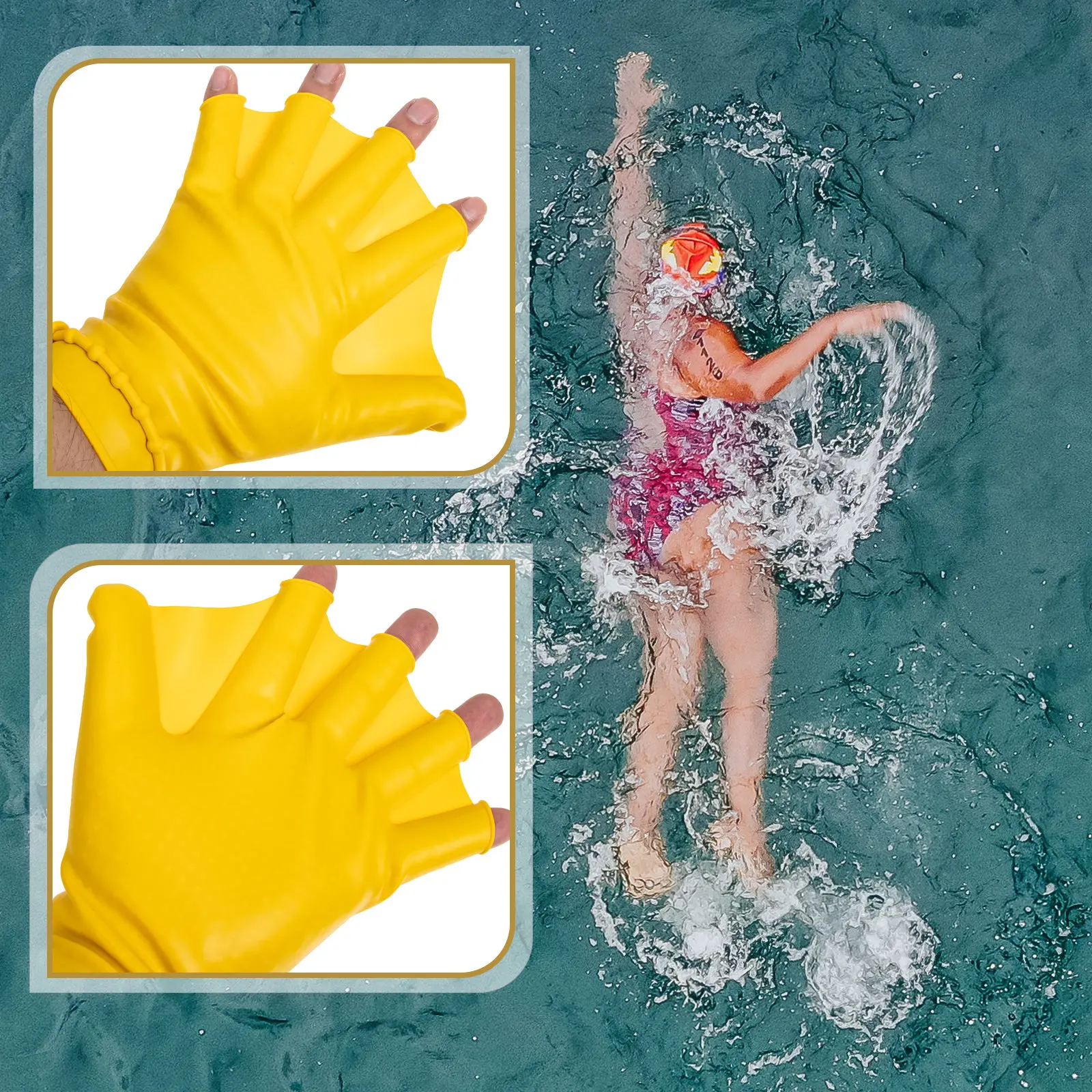 1Pair Unisex Adjustable Swim Gloves Made of Wear Resistant Silicone for Swimming Diving Water Fitness Classes Swim Paddles