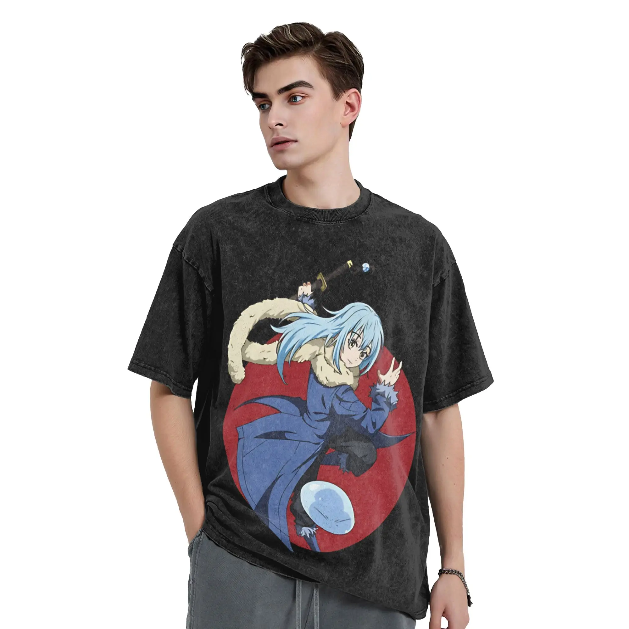 Casual That Time I Got Reincarnated As  A Slime T-Shirt Men  Pure Cotton Washed T Shirts  Short Sleeve Tees Printed Clothing