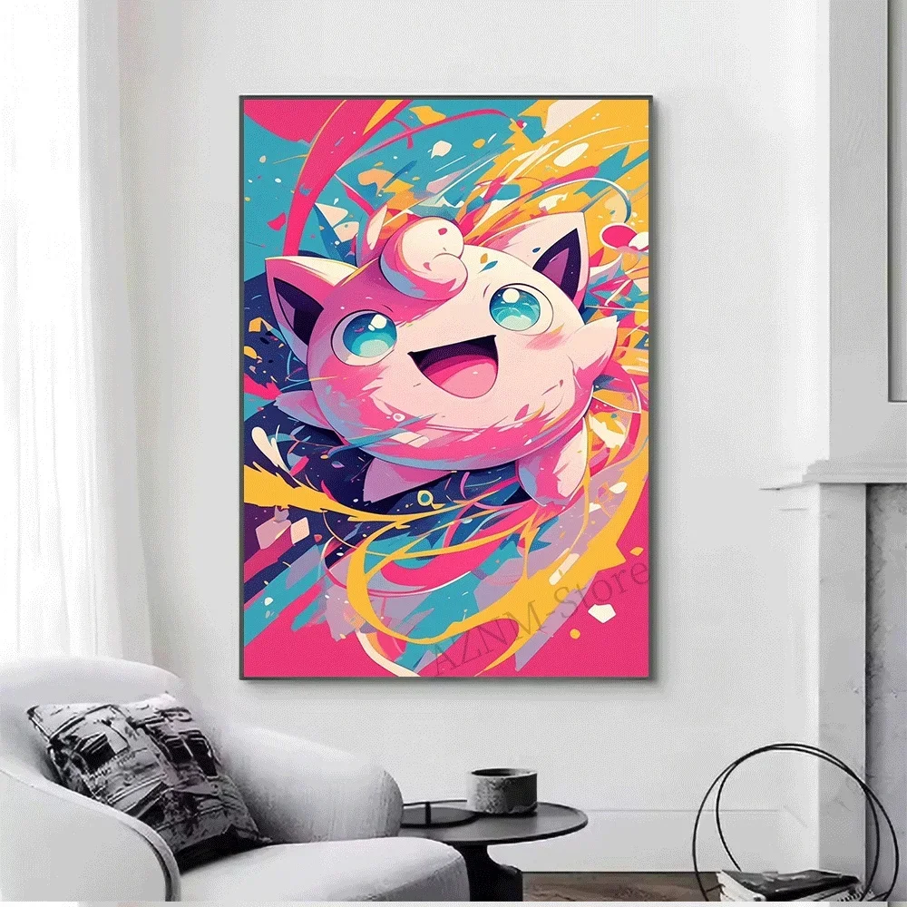 Pokemon Anime Canvas Wall Art No Frame Pop Art Burst Style Pikachu Bulbasaur Squirtle Print Poster for Bedroom Living Room Ho