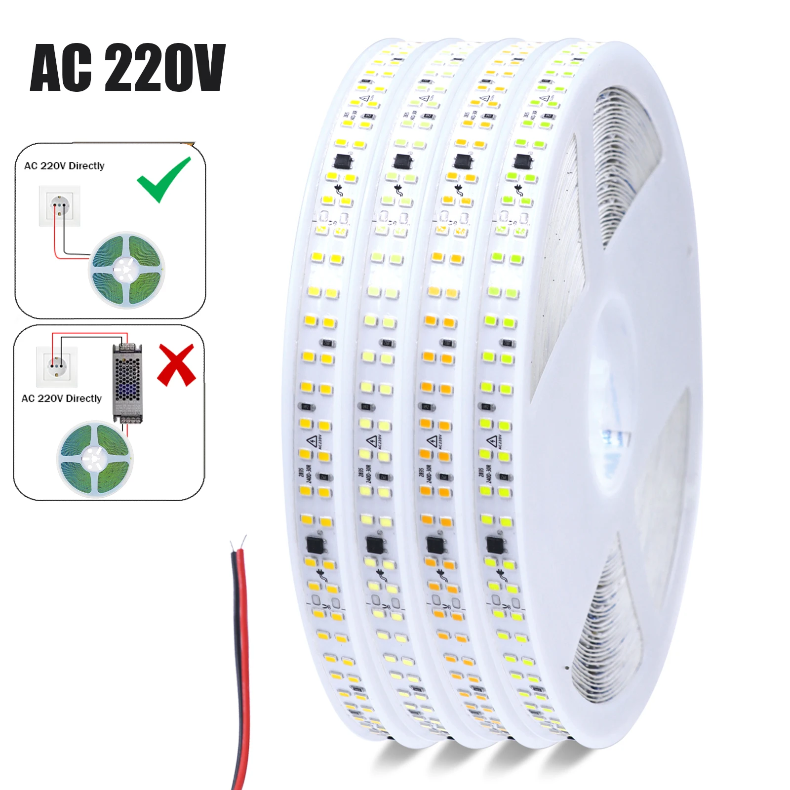 AC 220V 240Leds/M LED Strip IP44 3000K 4000K 6000K 2835 5M 10M 20M/Roll Driver Build In Home Decor Flexible Ribbon Rope Light