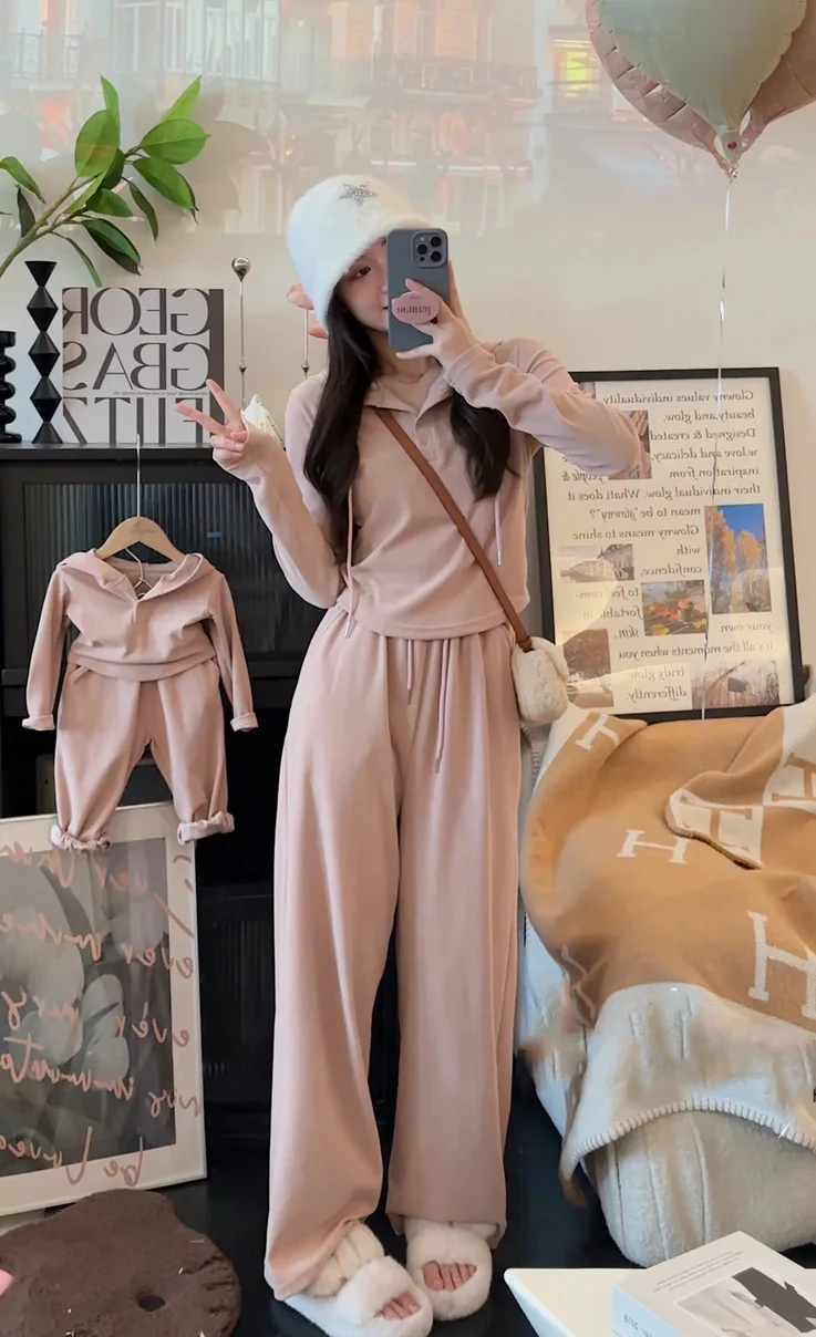 Parent-child early autumn lazy wind casual women hooded sweater Korean version of mother-daughter trousers sports fashion suit