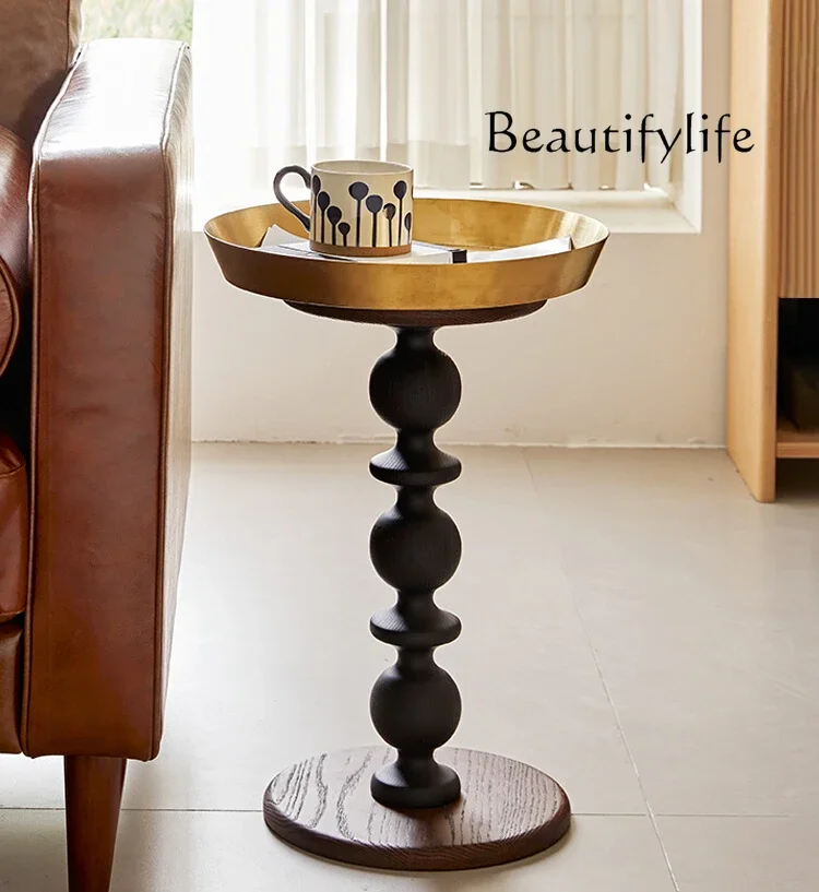 

Retro small coffee table American solid wood round edge table living room sofa corner coffee table