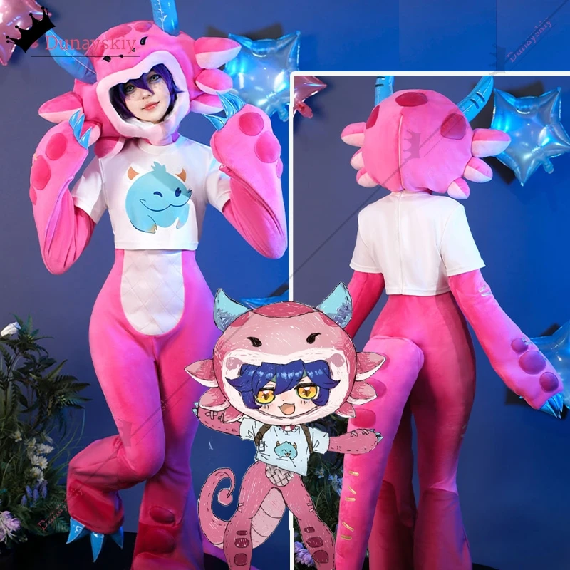 

Neeko Cosplay Game LOL Super Cosplay fans Costume S-XXL Pink Jumpsuit Head Cover Tail Suit Halloween Neeko Cute Uniform