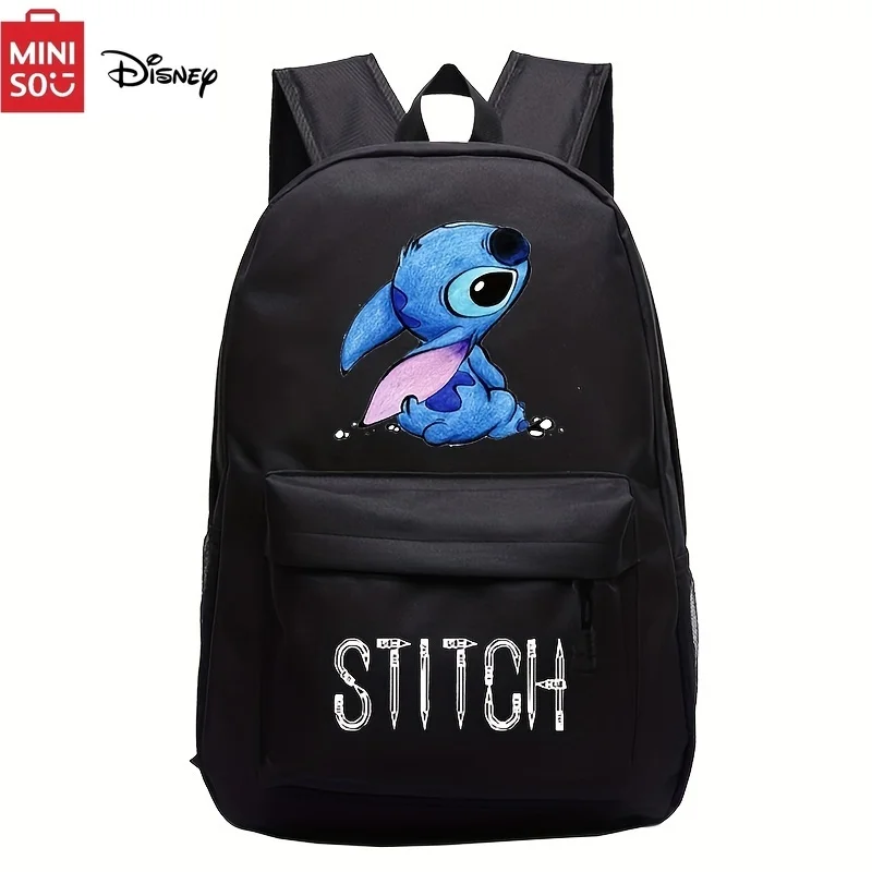 MINISO Disney Stitch Themed Backpack Durable Lightweight Daypack School Travel Cartoon Inspired Design with Secure Zip Closure