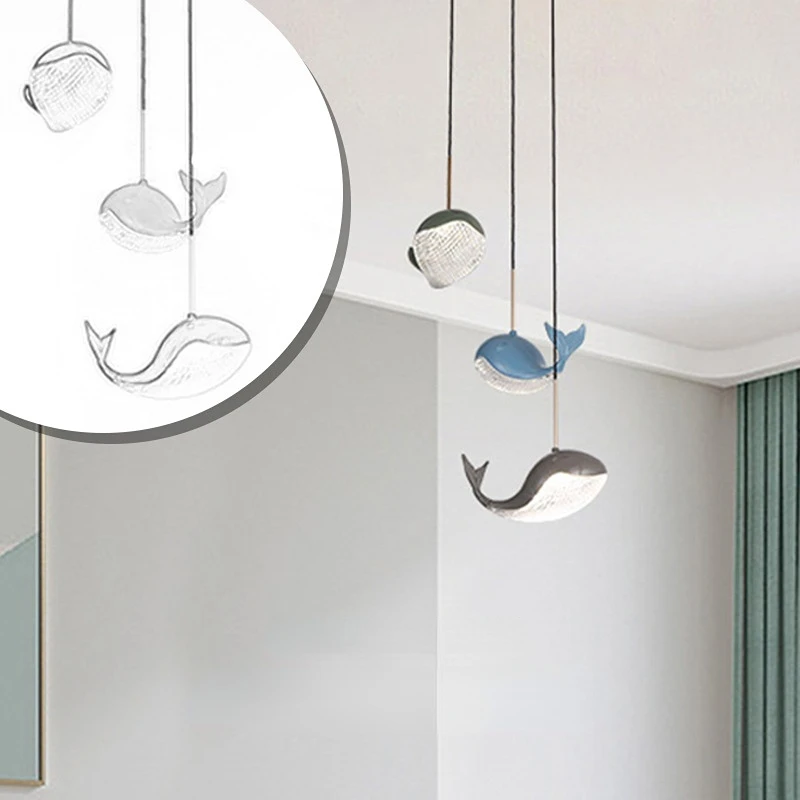 Colorful Whale Pendant Light Modern Simple Luxury Nordic Living Room Dining Room Bar Stair Bedroom Whale Chandelier Pendant Lamp