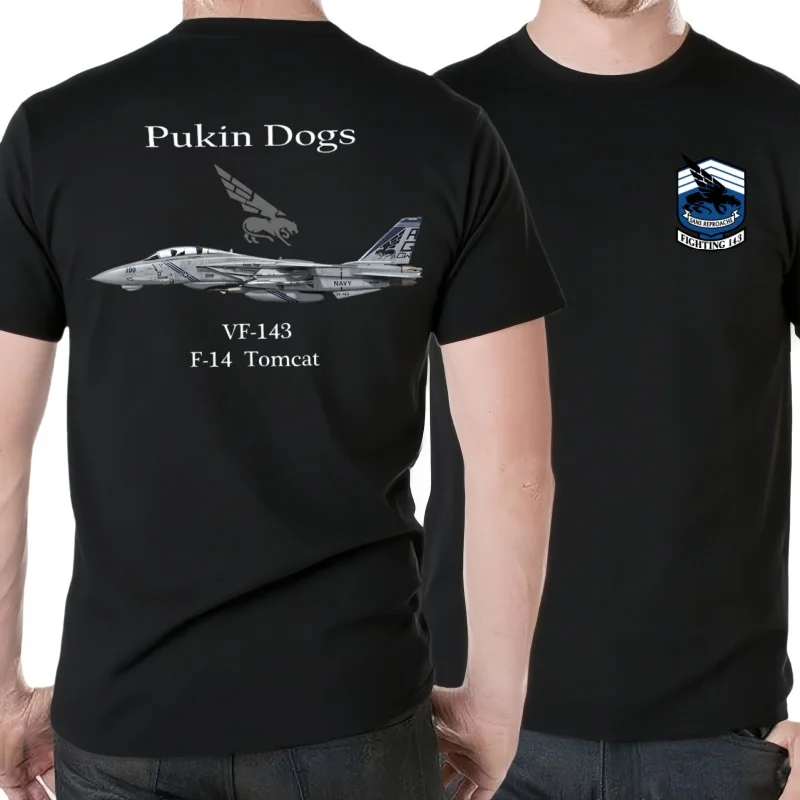 VF-143 Футболка Pukin Dogs F-14 Tomcat Fighter Squadron, 100% хлопок, с круглым вырезом, летняя повседневная мужская футболка с короткими рукавами, размер S-3XL