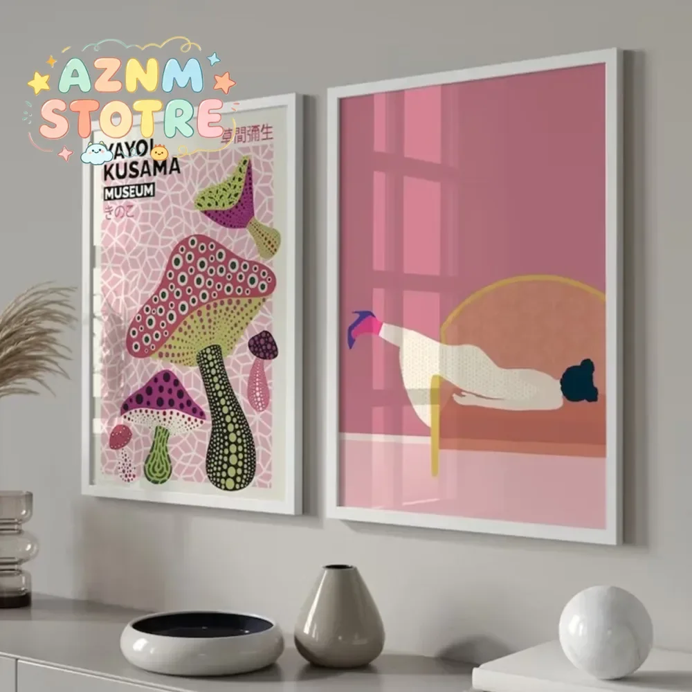 Modern Abstract Yayoi Kusama Japanese Art Exhibition Wall Art Canvas Painting Posters For Living Room Home Decor