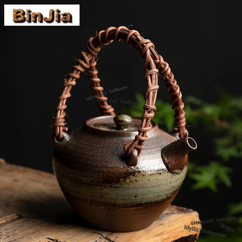 

400ml Clear Water Wood-fired Porcelain Lifting Handle Teapot Aesthetic Tea Infuser Pot Tea Maker Kettle With Strainer Teaware