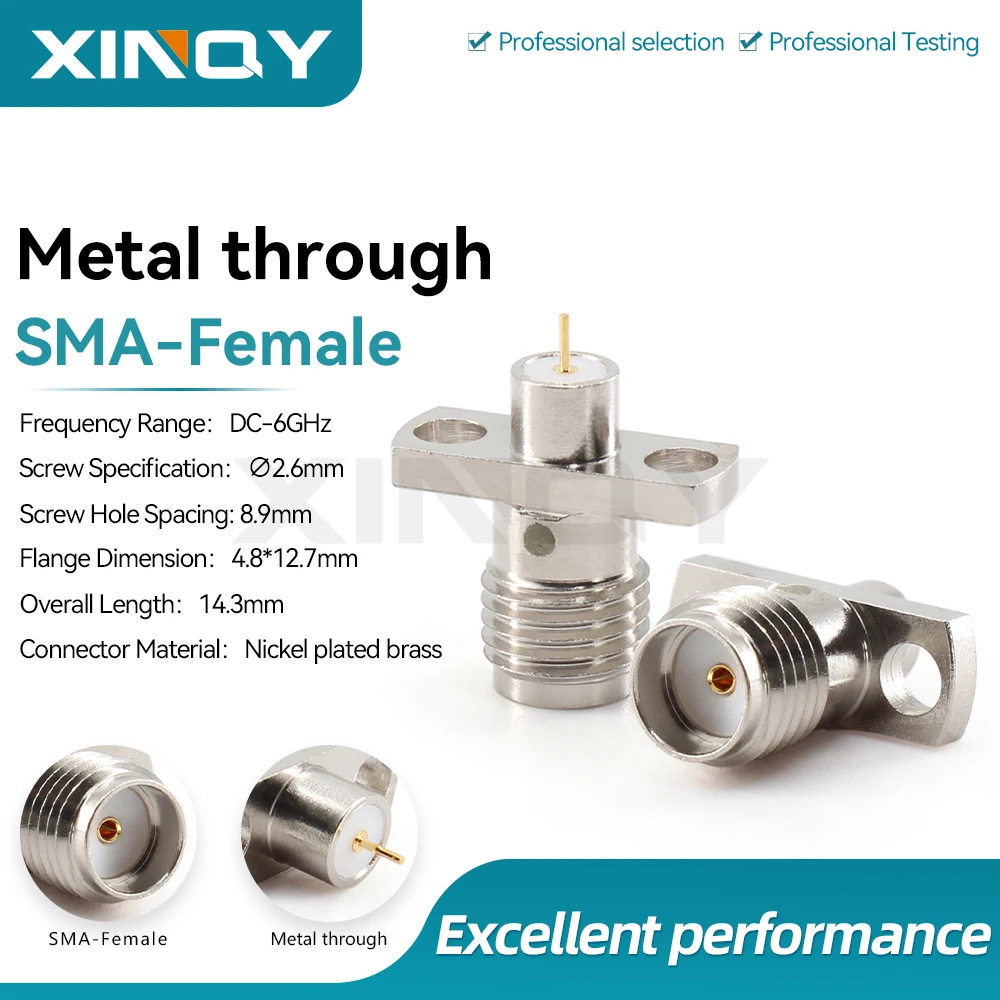 XINQY RF Coaxial Connector, SMA-KF Female, Metal Bulkhead Mount, 6GHz, 2-Hole Flange Panel Mount