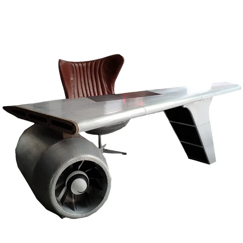 Aircraft engine desk personalized class table aluminum leather rivet metal boss table
