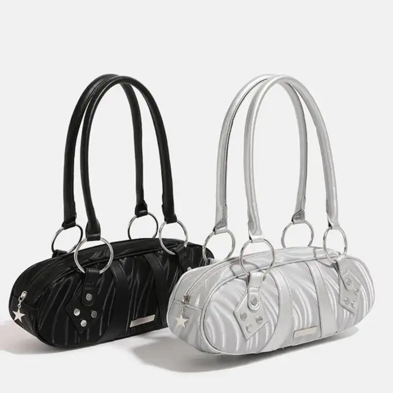 

Bloom Hot Girls Sier Shoulder Bags Women New High Street Pu Leather Casual Y2k Handbag Female Vintage Underarm Bag Aesthetic