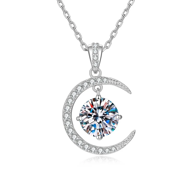 

Apaison Sparkling 8mm 2 Carat Moissanites Women Pendant Necklace - Wedding Engagement 925 Sterling Silver Bride Jewelry Gift