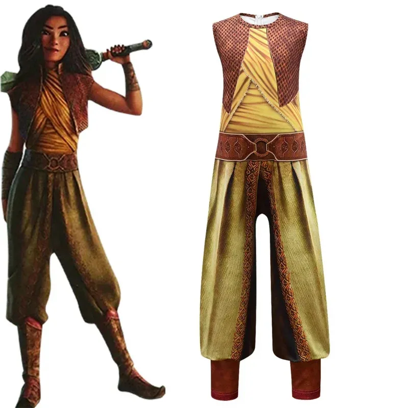 Movie And The Last Dragon Kids Cosplay Legend Halloween Costume Raya Bodysuit Fancy Set Child Performance Cost