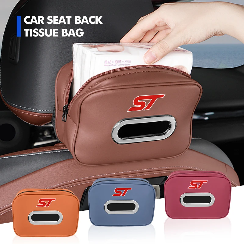 Caja de pañuelos de cuero para coche, accesorios interiores, bolsa de almacenamiento de papel para Ford ST Focus Fiesta Ranger Escort Falcon Flex S-MAX Kuga