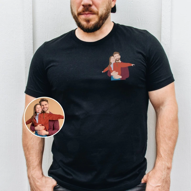 Custom Family Red T Shirt Custom Portrait Outline Shirt For Fathers Day Personalized Line Art Tee Family Faceless White T-Shirt