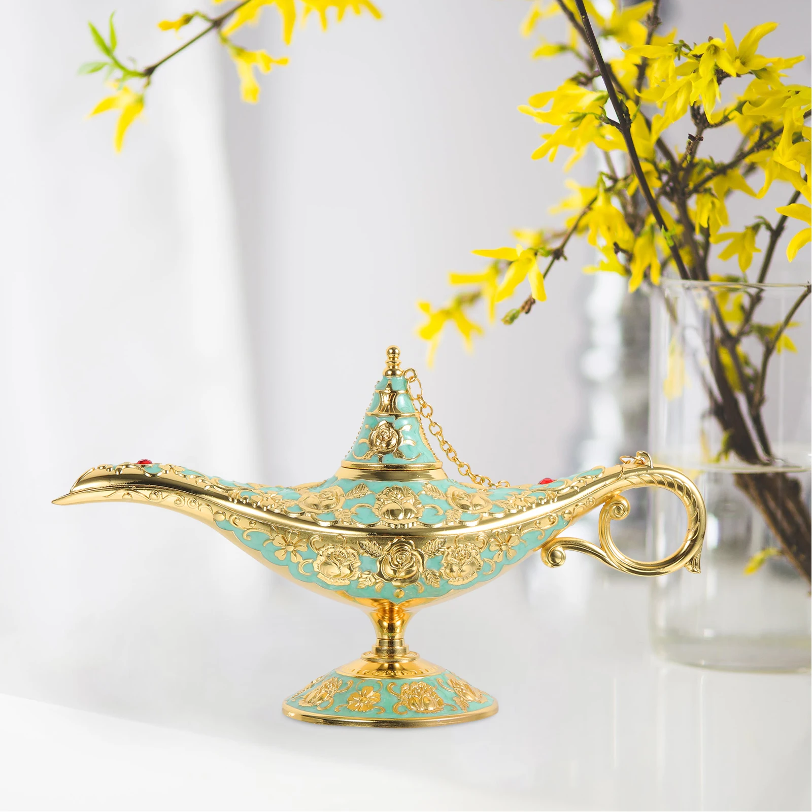 Decor Elegant Zinc Alloy Desk Tabletop Home Party Carved Pattern Vintage Model Portable Lighting