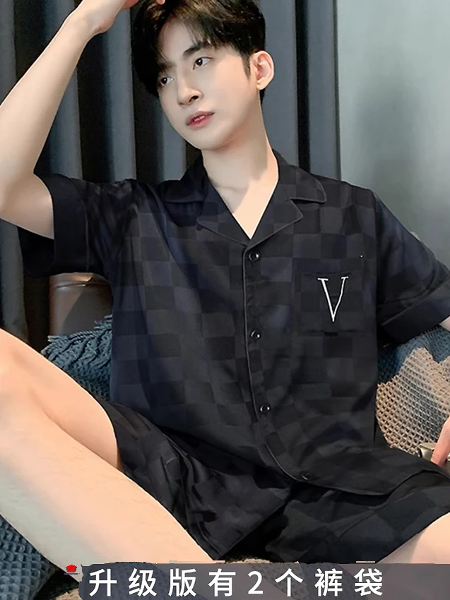

DAIMELU Men's pajamas ice silk summer short sleeves thin sleepwear set large size pyjamas youth loungewear male suit nightwear