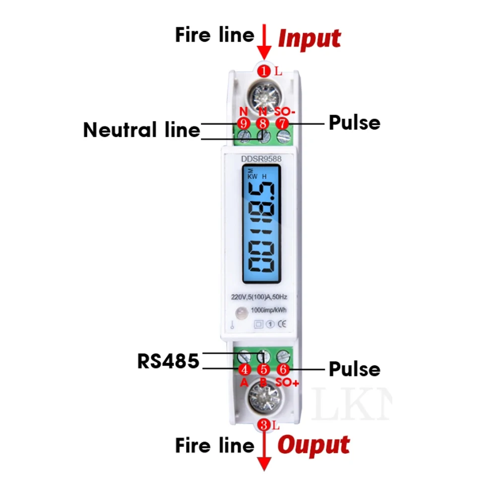 1P Multifunctional Digital Wattmeter Voltmeter Ammeter LCD Backlight Display DIN Rail KWH Meter AC 230V 5-100A RS485 Modbus-RTU