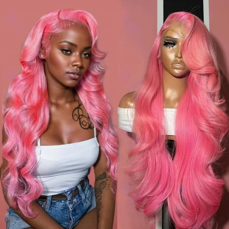 100% Choice Front HD Transparent Lace Pink Wig 13x6 Human Hair Colored Brazilian Body Wave Frontal Cheap Wigs For Women On Sale