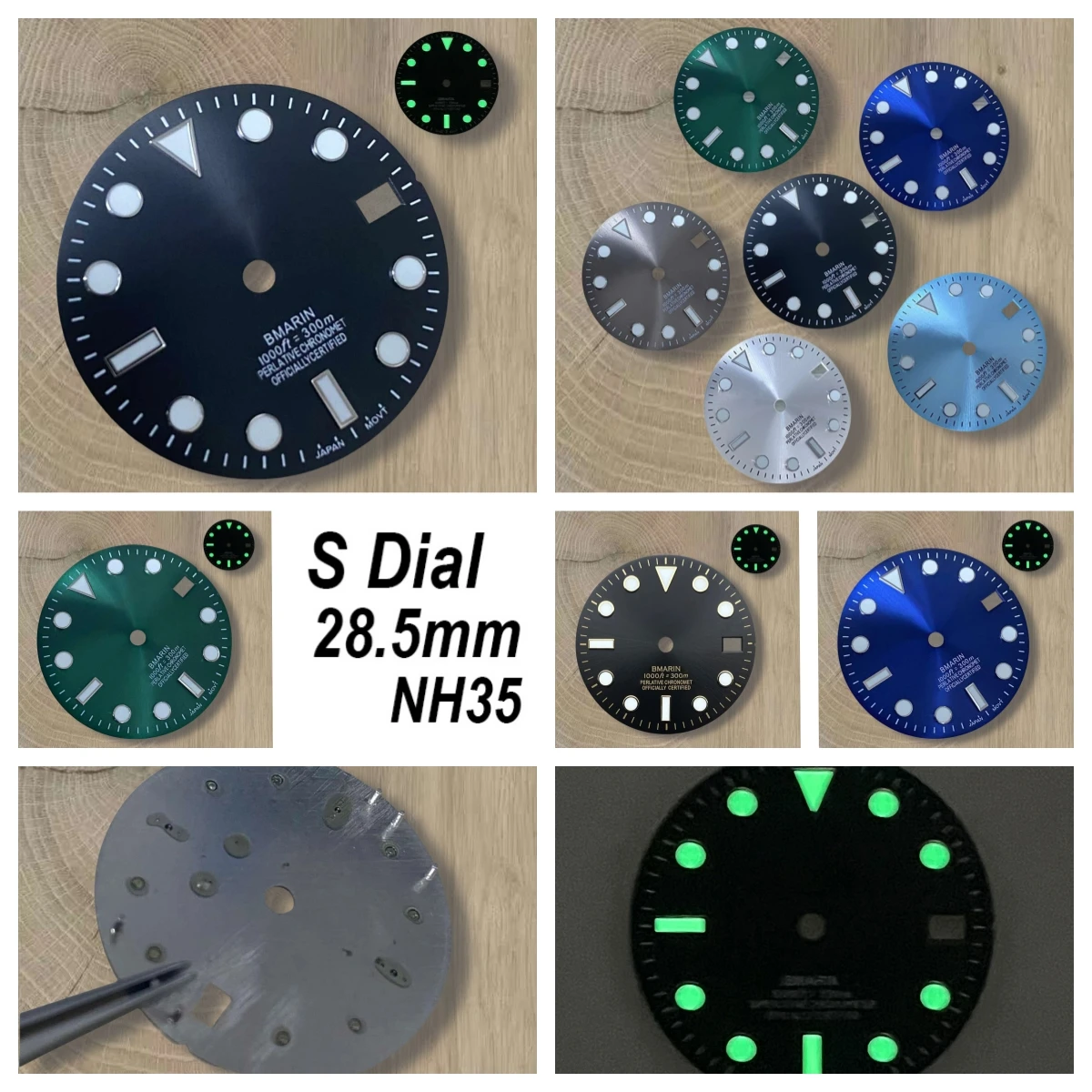 

High Quality 28.5mm S Logo NH35 Dial SUB DIal Suitable For NH35/NH36 Movement Green Luminous NH35 Modification Accessories