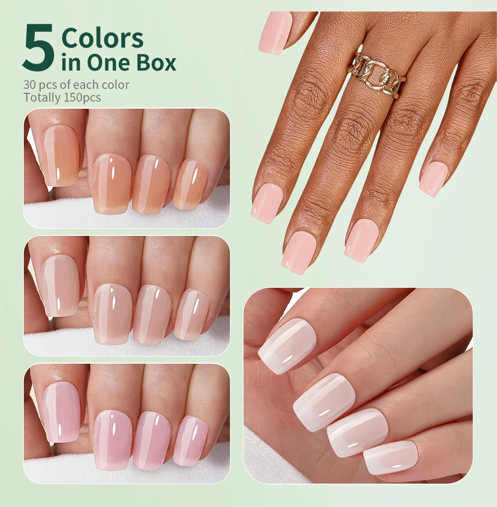 NAILPOP Nagelset zum Aufdrücken, 5-Farben-Mix, tragbare künstliche Nägel, 140–150 Stück, Mandel-Sarg, quadratisch, ovale Formen, langlebiges Design – Detail 17