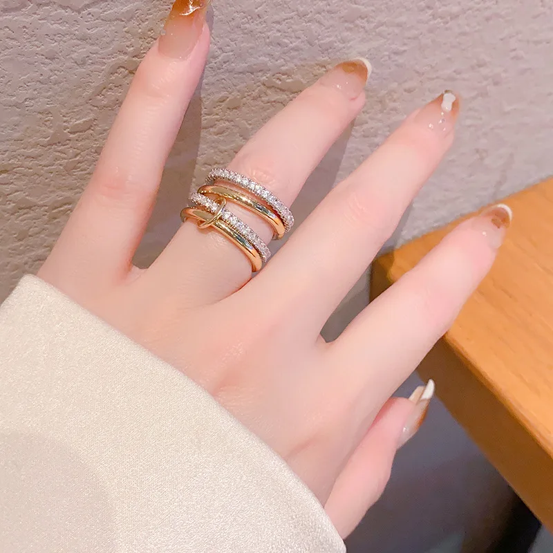 Two-tone Stacked Multi Circle Ring Trendy Gold Silver Mix Stackable Women Jewelry
