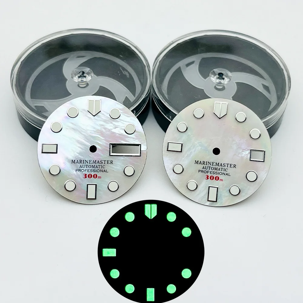 

Shell Mica Dial Green Luminous NH36 NH35 Dial Fit for SKX007 SPRD Turtle Tuna Case Crown at 3.0 3.8 4.1H 28.5mm Watch Dial