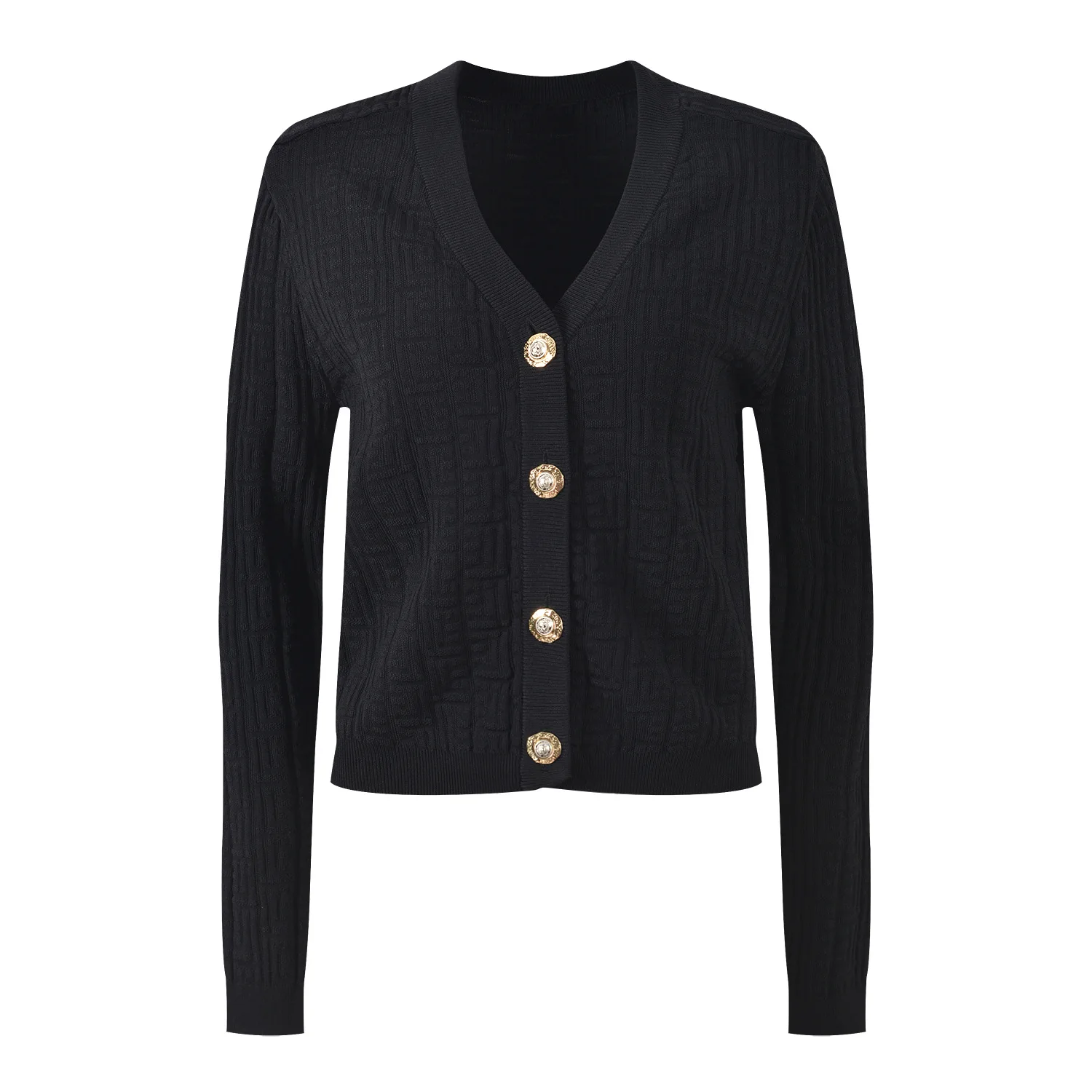 

Высококачественная версия, парижский роскошный вязаный длинный открытый кардиган с текстурой, женский топ Ele Gold Bule Design