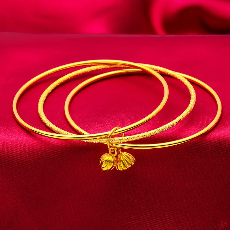 Lotus Pod Bracelet for Women, 24K Gold, AU999 | Polished 3D lotus pod with rotating seeds, auspicious zen charm for daily wear.
