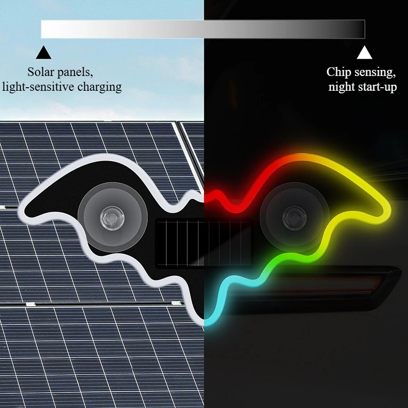 1Pc Solar LED Triangle Window Bat Lamp Wireless Neon Glow Ambient Light Car Interior Decoration Lamp