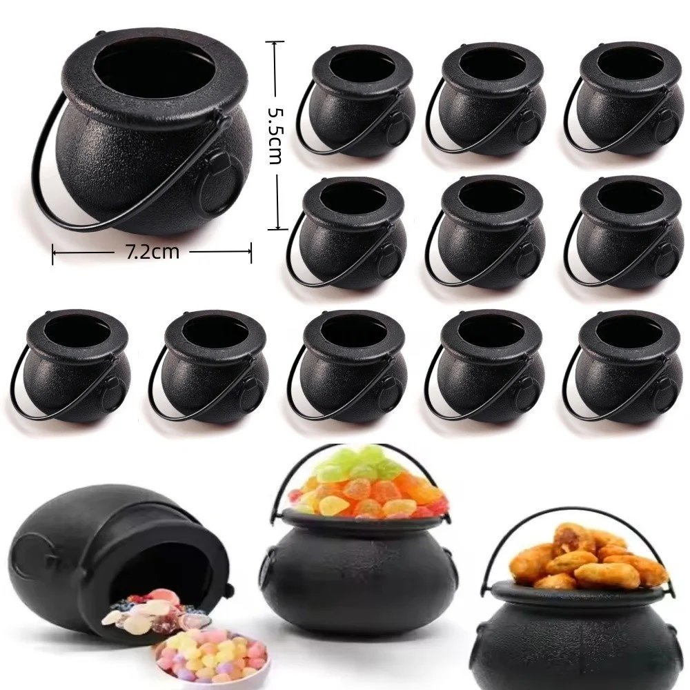 12 stuks zwarte ketel met handvat, magische heks ketel waterkokers Halloween pot snoepkom houder voor Halloween & St. Patrick's Day