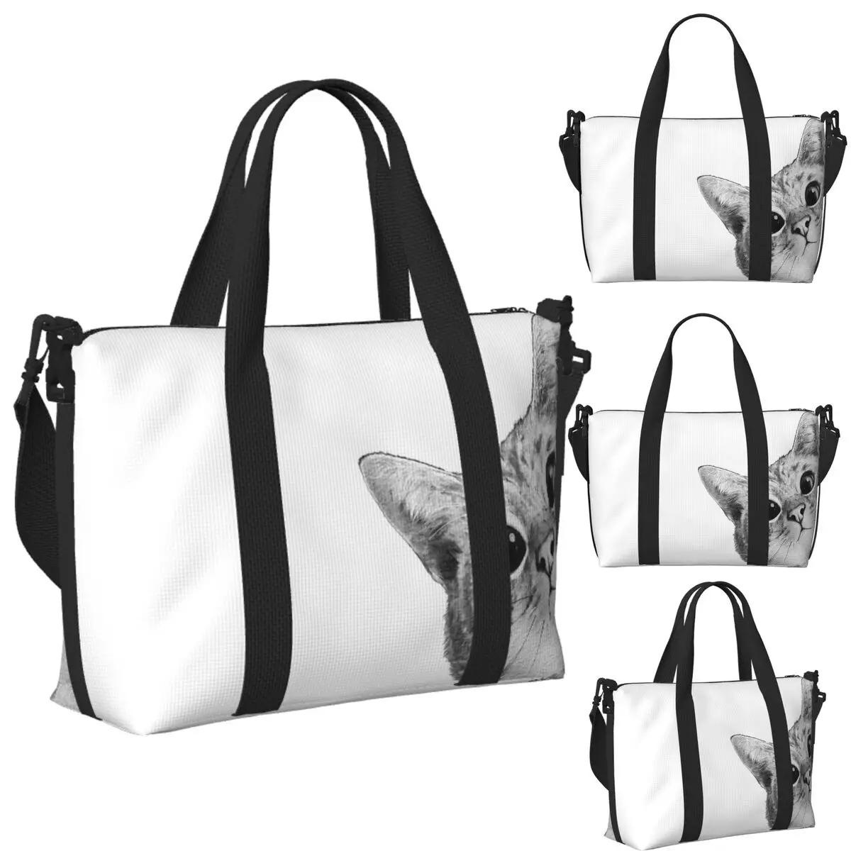 

Custom Sneaky Cat Beach Travel Bag Large Capacity Tote Bags for Gym Sport Women Shopping Duffle Shoulder Bag