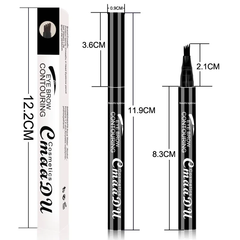 CmaaDu 4 Point Precise Microfine Naturally Defined Liquid Eyebrow Pencil 12-Hour Wear Waterproof Eye Brow Pen Makeup Cosmetic