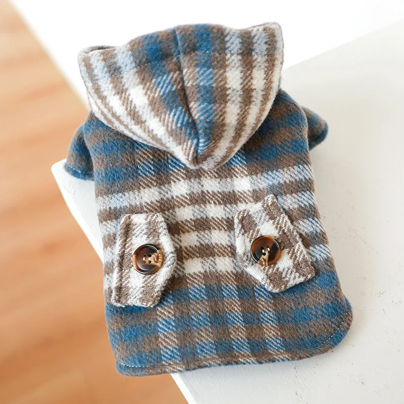 Pet Dog Cat Clothes Winter Warm Plus Fleece Sweatshirt Skirt Hoodies Plaid Windbreaker Dog Coat Sweater For Small Dog Costumes