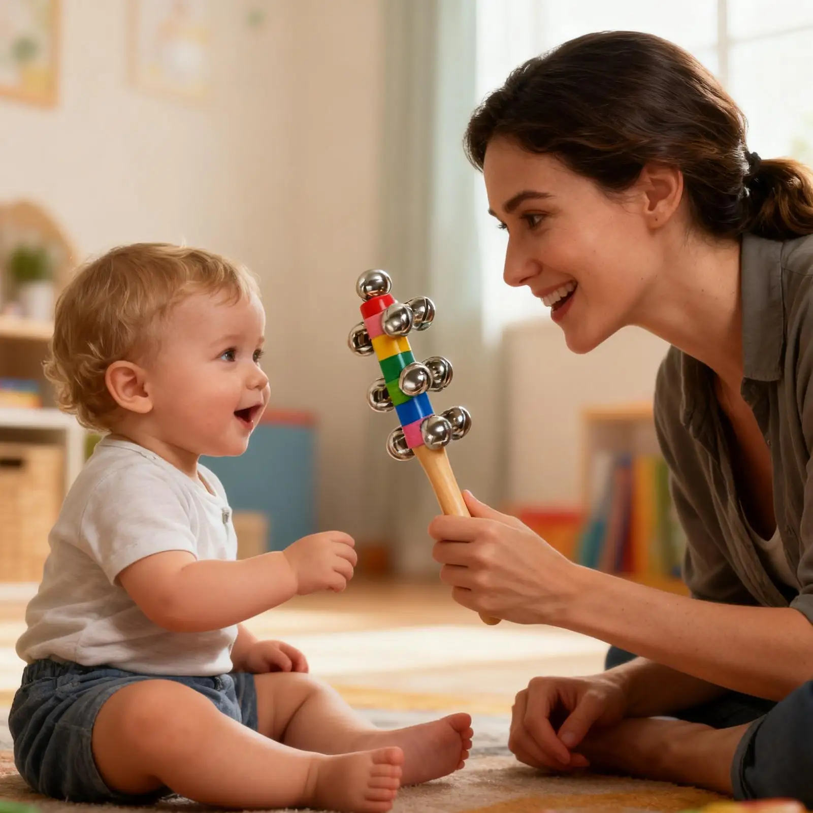 Lonceng Jingle Anak-Anak Mainan Musik Pegangan Kayu Lonceng Musik Pelangi untuk Anak Laki-Laki Perempuan Usia 2 Tahun Permainan Penitipan Anak Pendidikan Anak Usia Dini
