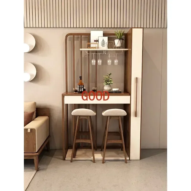 

Nordic retractable solid wood bar table, room cabinet, corner small bar counter, living room partition storage entryway cabinet