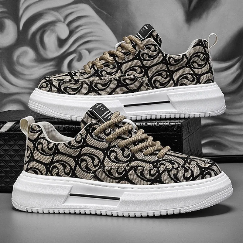 

Men Canvas Shoes 2025Spring New Comfortable Breathable Sneakers Lace Up Casual Platform Shoes Flat bottom Non-slip Walking Shoes