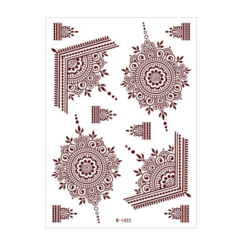 9pcs Water Transfer Decals Henna Tattoo Stickers Fake Instant Henna Temporary Tattoo Waterproof India Mehndi Flower
