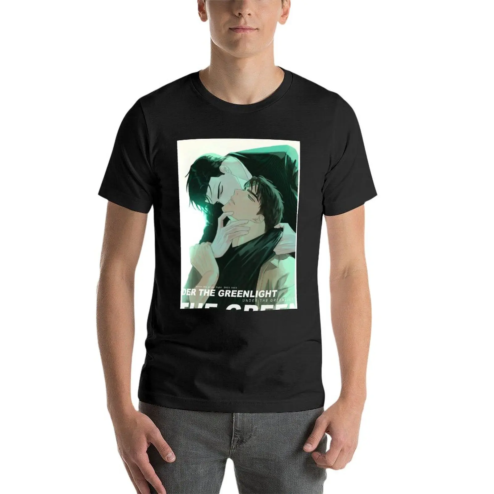 موديل جديد 2025 جين وماثيو تحت الضوء الأخضر مانهوا تي شيرت عادي الحيوان برينفور ملابس للرجال