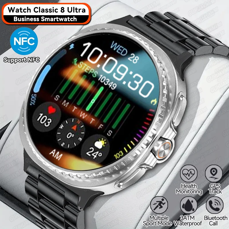 

Классические часы 2025 8 Ultra NFC Смарт-часы Мужские GPS Track 3ATM Водонепроницаемые 1,53-дюймовые AMOLED Bluetooth-вызовы Смарт-часы для IOS Andriod