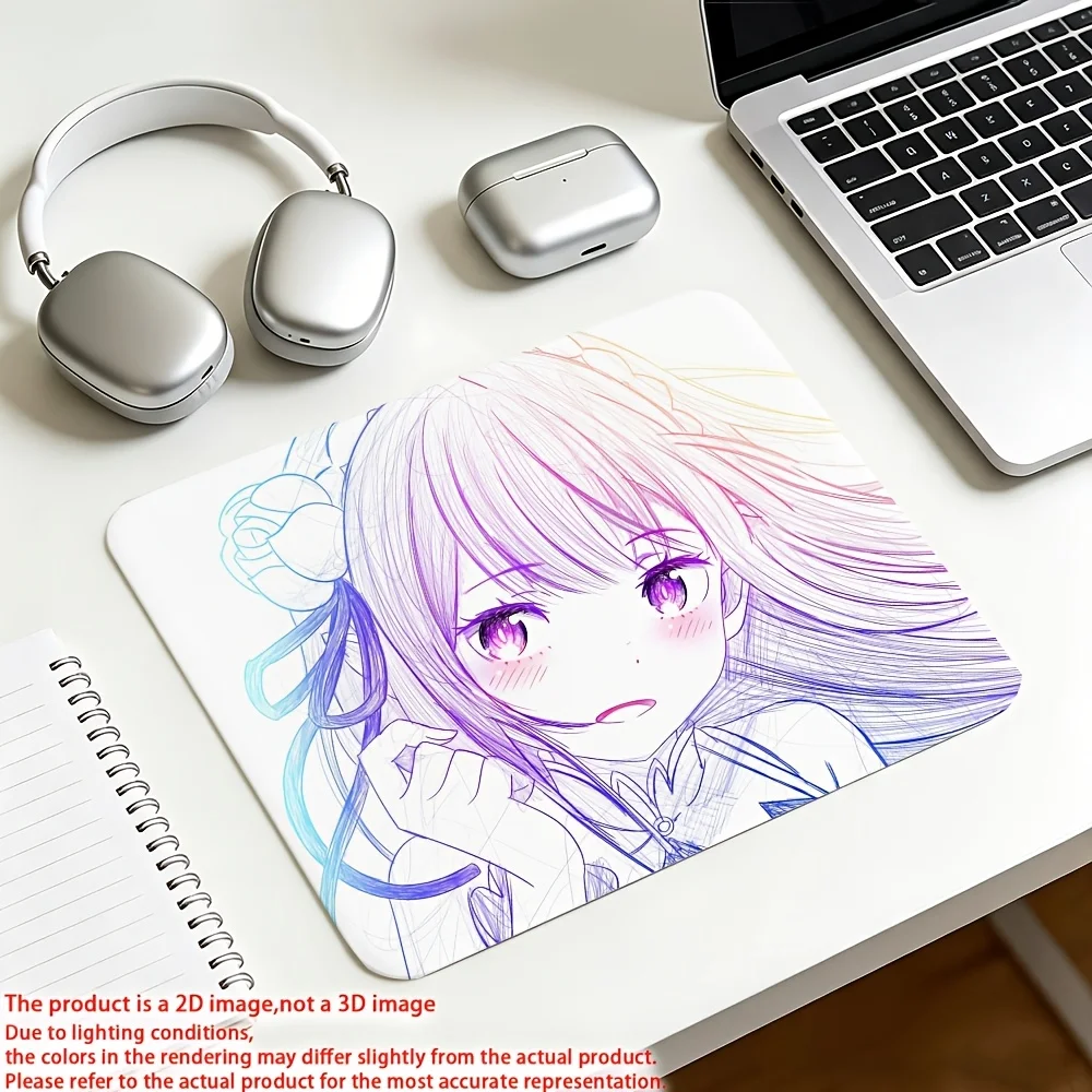 CIFbuy Ee-Emilia Anime Mouse Pad Non-Slip Rubber Durable Stitched Edge For Office Home Computer Laptop Smooth Surface Desk Mat