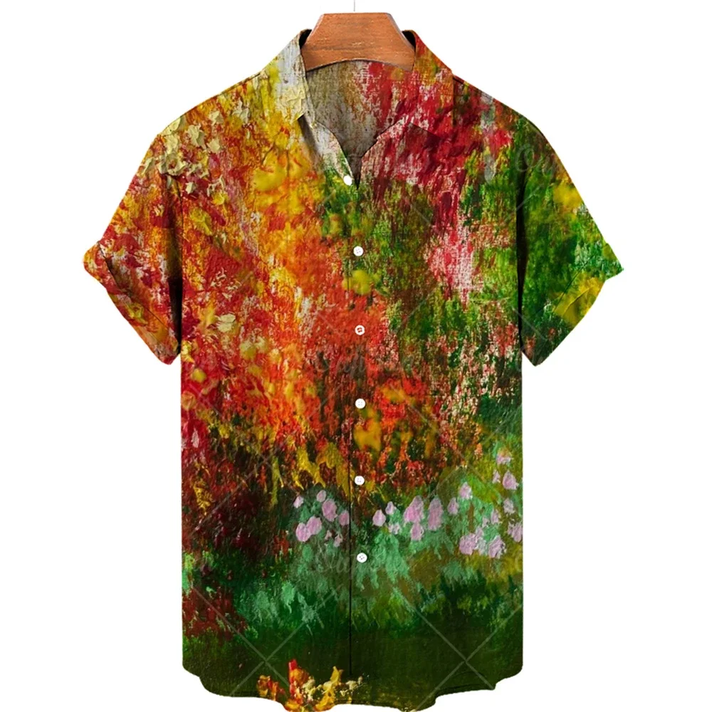 

Shirt Hawaiian Beach Holiday Flower Painting Pattern Summer Casual Man Top Breathable Mens Design Clothing New Skin-friendly