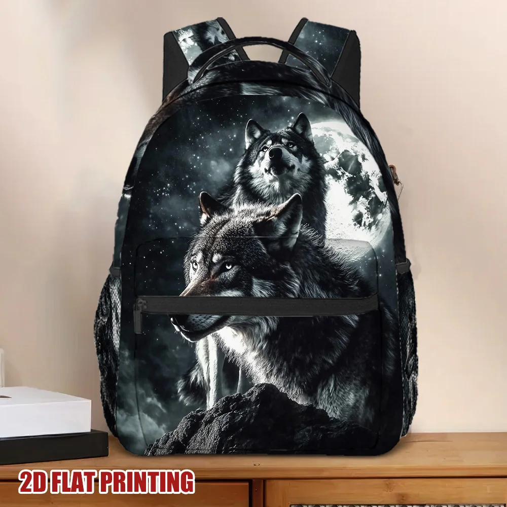 1pc Moonlit Wolves Backpack Stylish Black Wolf Starry Night Design Lightweight Durable Perfect for School Work and Everyday Use