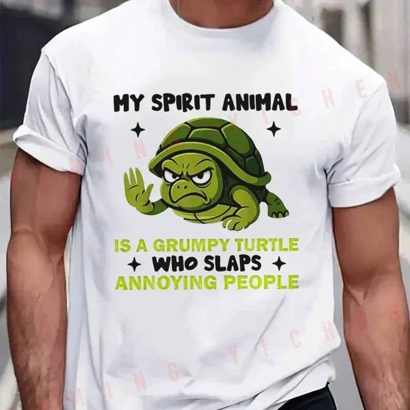 Men's Summer New Cotton T-shirt  A Grumpy Turtle Spirit Animal Graphic Motorcycle Tshirt Short Sleeve Round Neck Tops