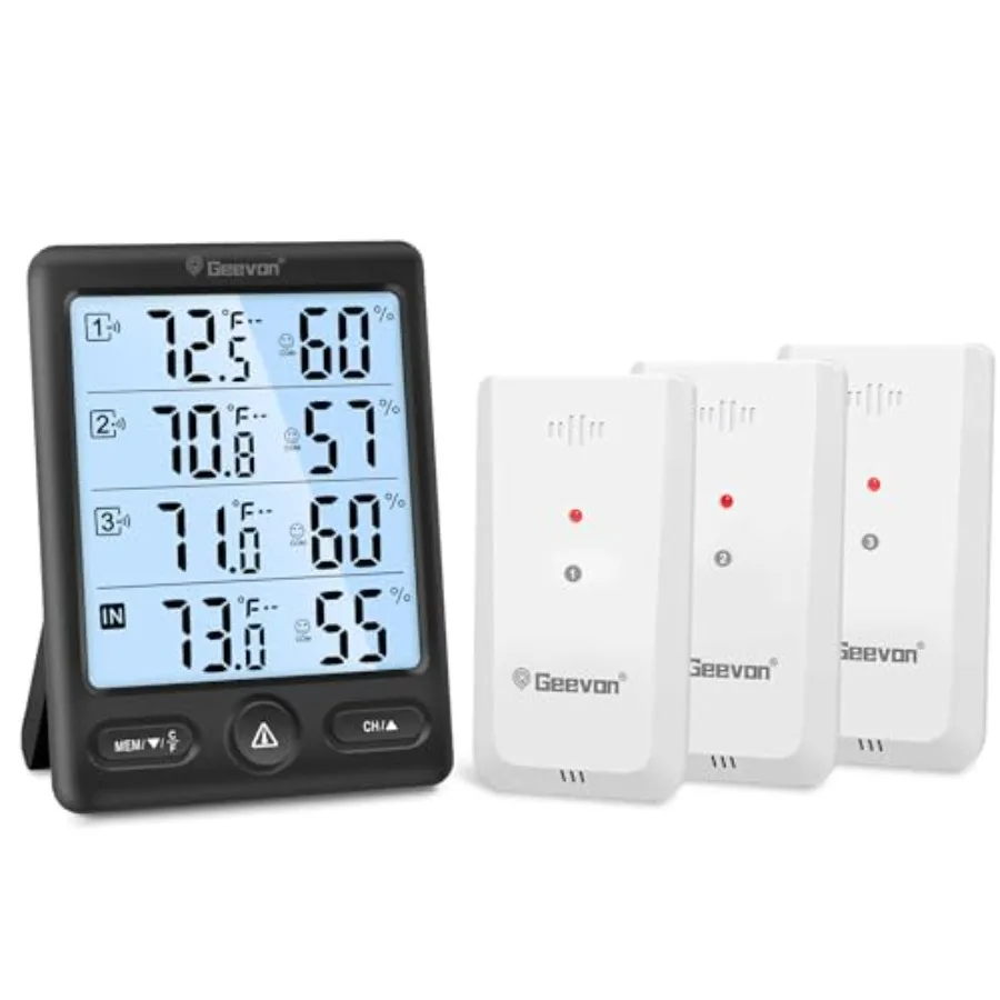 

Indoor Outdoor Thermometer Wirel 3 Remote Sensors, 5-Inch Display Digital Hygrometer Thermometer Temperature Humidity Monitor w