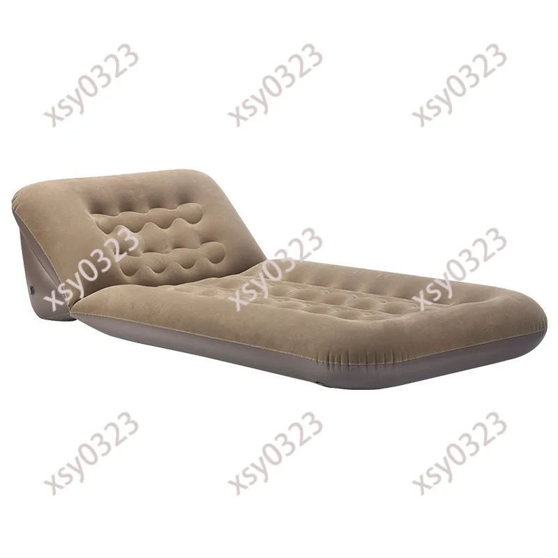 Foldable Flocked Inflatable Bed Single Portable Outdoor Camping Air Mattress With Backrest