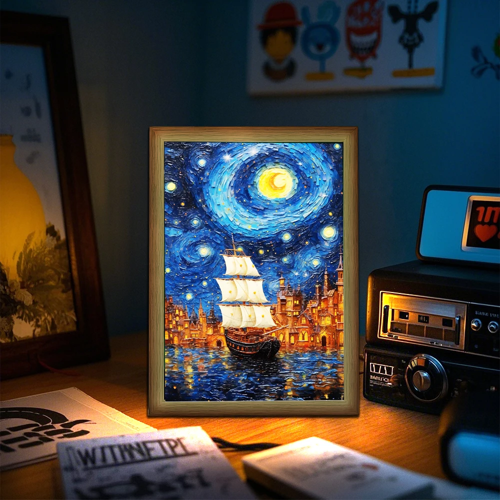 Led ضوء المصباح اللوحة إطار الصورة 2 في 1 مصابيح طاولة الحائط المصابيح أضواء الليل فان جوخ الفن مكتب Luces Decorativas هدايا المنزل #3